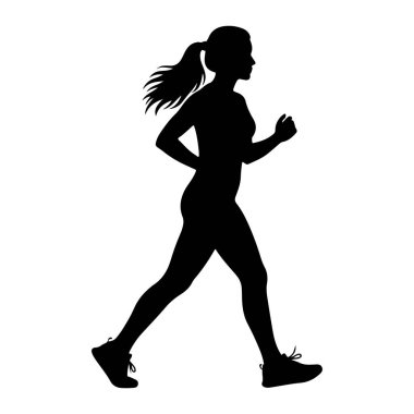 Profilde siyah bir kadın silueti koşarken resmedildi. Saçları at kuyruğu ile bağlanmış ve arkasında akıyormuş gibi görünüyor. O, atletik ayakkabılar giyiyor. Arkaplan düz beyaz.