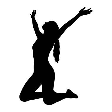 Siyah siluet bir kadın tasvir edilir kollarını yukarı ve dışarı kaldırarak diz çökerken. Kafası arkaya doğru eğilmiş ve saçları at kuyruğu şeklinde. Poz, beyaz bir torbaya karşı bir zafer, kutlama ya da neşe anı olduğunu gösteriyor.