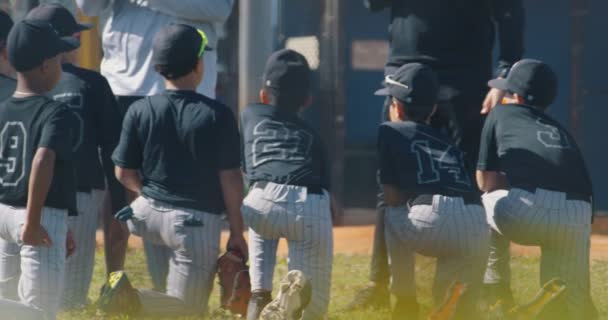 Slow Motion Young Baseball Team Getting Pep Talk Coach High — Stock video