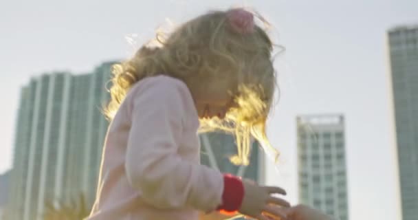 Slow Motion Medium Shot Mother Little Daughter Playing Park — Stockvideo