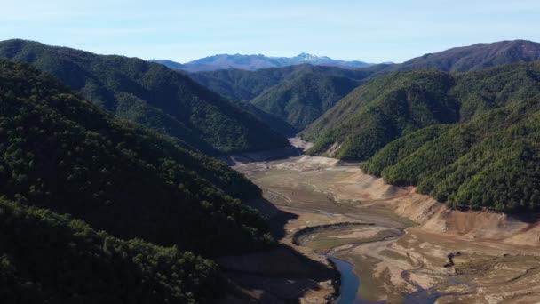 Mounains Lagoon Embalse Bullileo Region Maule Chile Aerial Drone View — Stock Video