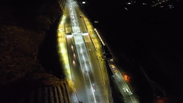 Вид Повітряного Безпілотника Пункті Збору Плати Автомагістралі Вночі Angostude Del — стокове відео