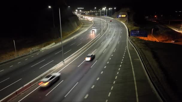 Aerial Drone View Toll Collection Point Motorway Night Angostude Del — Stock Video