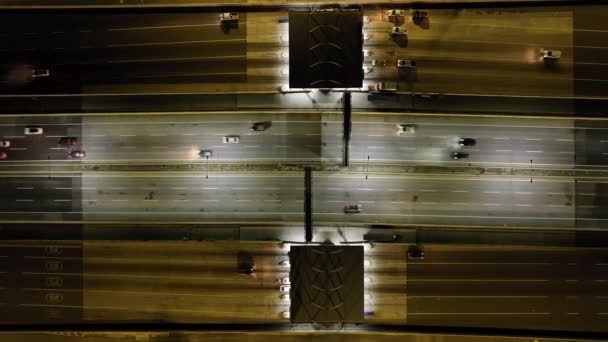 Vista Aérea Drones Ponto Recolha Portagens Auto Estrada Noite Angostude — Vídeo de Stock