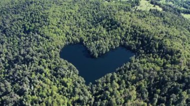 Şili 'deki gerçek kalp şeklindeki göl manzarası. Los Lagos Şili 'de Laguna Coraszon.