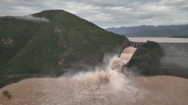 Flygfoto Machacura Dammen Efter Översvämningar Regionen Maule Chile 2023 — Stockvideo