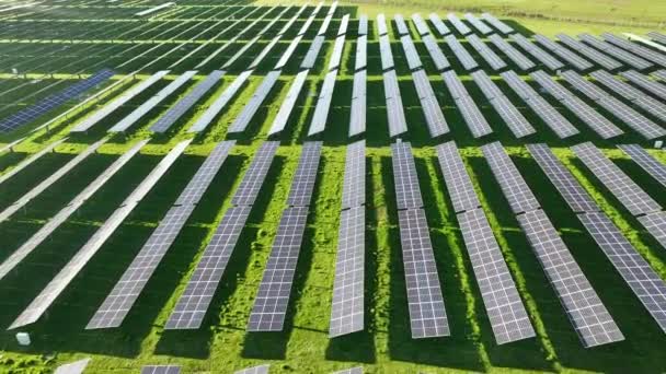 Vista Superior Una Nueva Granja Solar Filas Paneles Solares Fotovoltaicos — Vídeos de Stock
