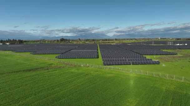 Ecología Paneles Centrales Solares Los Campos Energía Verde Atardecer Paisaje — Vídeo de stock