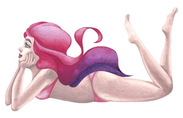 Beautiful Caucasian Girl Underwear Lying Her Stomach Resting Her Head — Stok fotoğraf