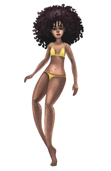 Beautiful African Girl Full Length Swimming Underwater Pose Hair Her — Stockfoto