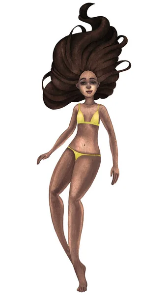 Красивая Африканская Девушка Полной Длине Плавает Водой Поза Волосами Над — стоковое фото