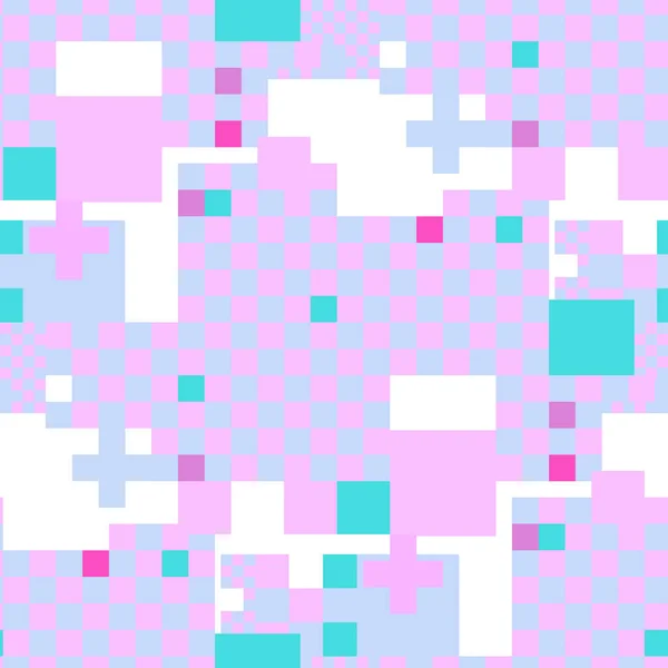 Abstract Seamless Plaid Pattern Colorful Rectangles Pixel Art Style Vector — стоковый вектор