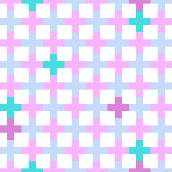 Abstract Seamless Plaid Pattern Colorful Crosses Pixel Art Style Vector — стоковый вектор