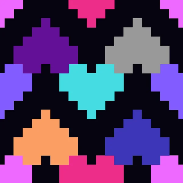 Modèle Abstrait Sans Couture Cœurs Colorés Dans Style Pixel Art — Image vectorielle