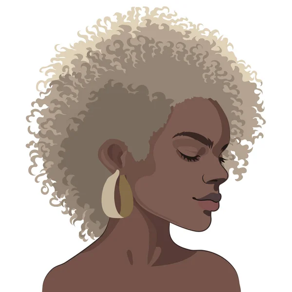 短い巻きブロンドの髪を持つ美しいアフリカの女の子の肖像画 白を基調としたベクトルイラスト — ストックベクタ