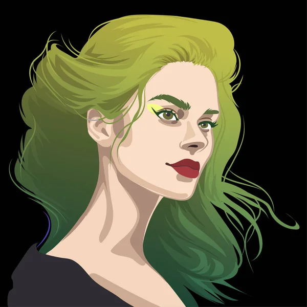 Portrait Une Belle Fille Aux Cheveux Verts Teints Vrac Illustration — Image vectorielle