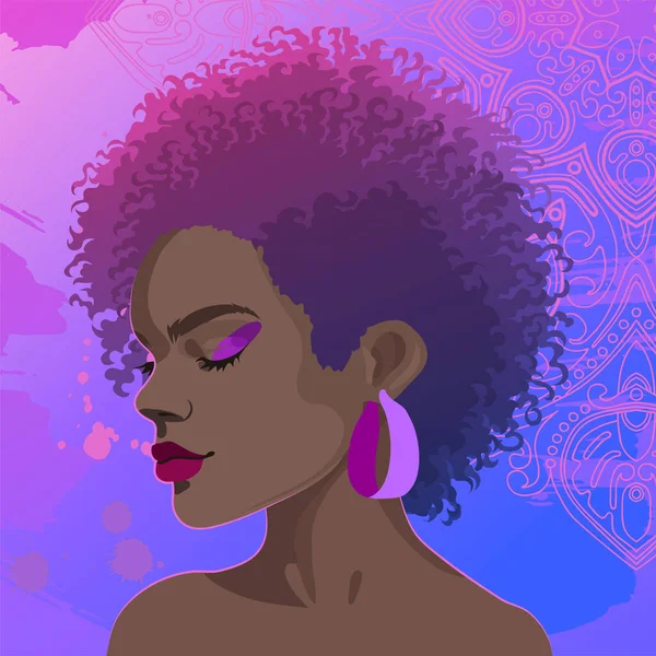 Portrét Krásné Africké Dívky Krátkými Kudrnatými Vlasy Vektorová Ilustrace Izolovaná — Stockový vektor