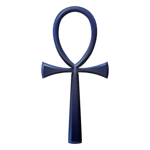 A blue ankh symbol in the style of digital airbrushing. Ancient egyptian design isolated on white background
