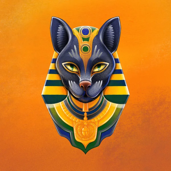 Jävla Gudar Katt Klädd Faraoner Huvudbonad Digitalt Tecknad Mytomspunnen Symbol — Stockfoto