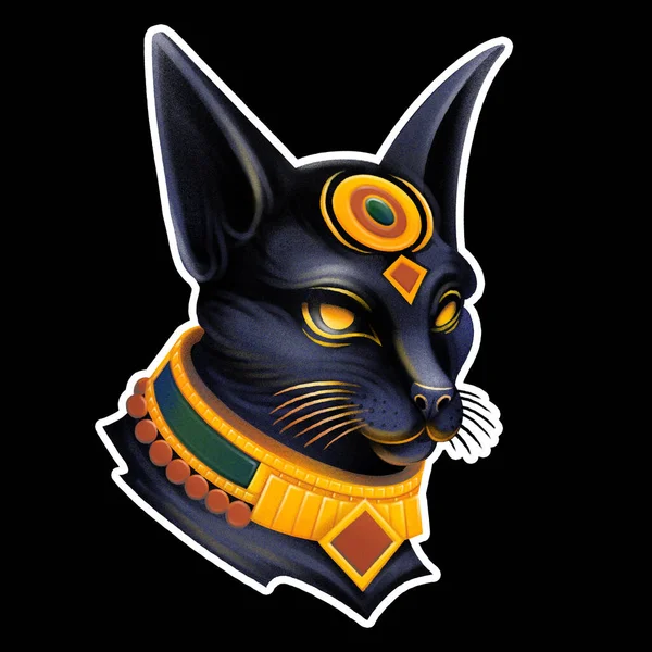 Egípcio Deusa Bastet Forma Gato Preto Com Pedaço Cabeça Ouro — Fotografia de Stock