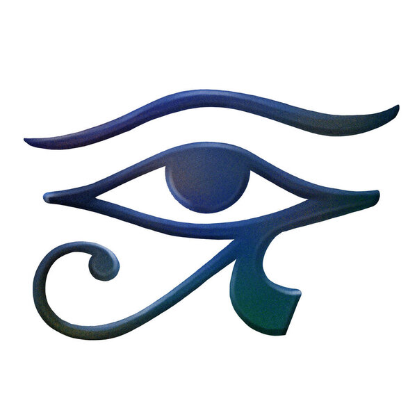 Dark blue eye of horus in the style of digital airbrushing. Realistic egyptian symbol isolated on white background