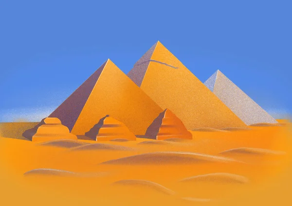 Giza Piramit Kompleksi Mavi Gökyüzünün Altında Bir Çöl Kumunda Mısır — Stok fotoğraf