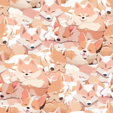 Tatlı Galce Corgi şekerleme yapıyor, kıvrılmış. Siyah arkaplanda izole edilmiş basit vektör tasarım ögesi