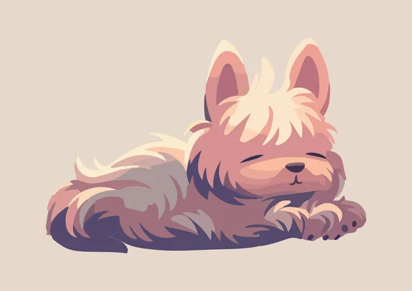 Cute Yorkshire Terrier Having Nap Snugly Curled Simple Vector Design — Stock Vector