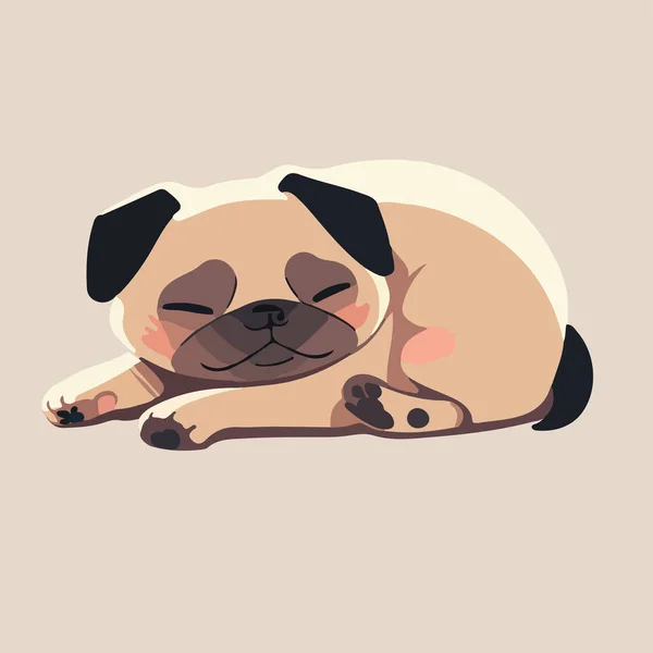 Cute Pug Having Nap Snugly Curled Simple Vector Design Element — Stock Vector