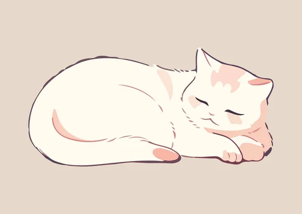 Lindo Gato Blanco Durmiendo Una Siesta Acurrucado Elemento Diseño Vectorial — Vector de stock