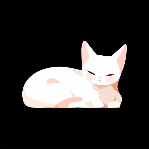 可爱的白猫小睡片刻 舒适地蜷曲着身子 在黑色背景上隔离的简单向量设计元素 — 图库矢量图片
