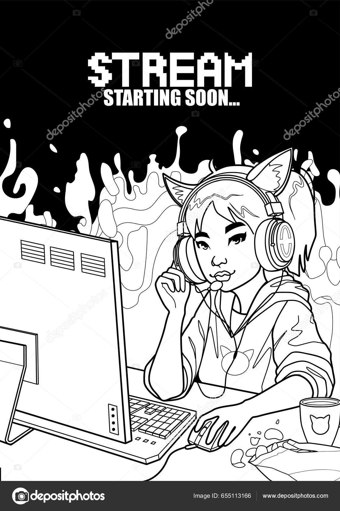 Asian Girl Gamer Streamer Cat Ears Headset Sits Computer Some Stock Vector  by ©homunkulus28 655113166