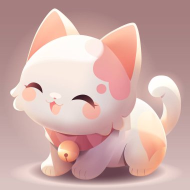 Sevimli, gülen yüzlü ve büyük gözlü bir kedi yavrusu. Gradyan arkaplanda izole edilmiş 3d örgü biçiminde çizilmiş vektör hayvan illüstrasyonu