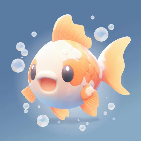 Niedliche Kleine Goldfische Mit Einem Freundlich Lächelnden Gesicht Und Großen — Stockvektor