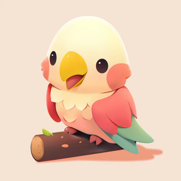 Pequeno Papagaio Bonito Com Rosto Sorridente Gentil Olhos Grandes Ilustração — Vetor de Stock