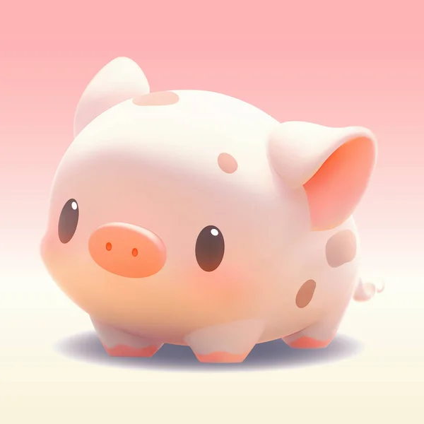 Cute Mini Świnia Rodzaju Uśmiechnięta Twarz Duże Oczy Wektorowa Ilustracja — Wektor stockowy
