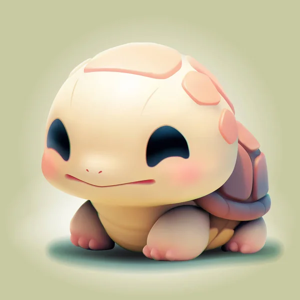 可爱的小乌龟 有着善良的笑脸和大大的眼睛 在渐变背景上孤立的卡通3D网格样式中绘制的向量宠物图 — 图库矢量图片