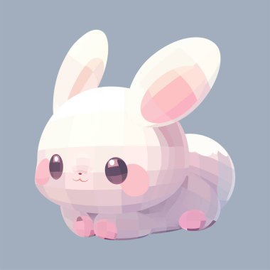 Sevimli küçük tavşancık, gülen bir yüzü ve büyük gözleri var. Gri bir arkaplanda izole edilmiş 3d örgü biçiminde çizilmiş vektör hayvan illüstrasyonu