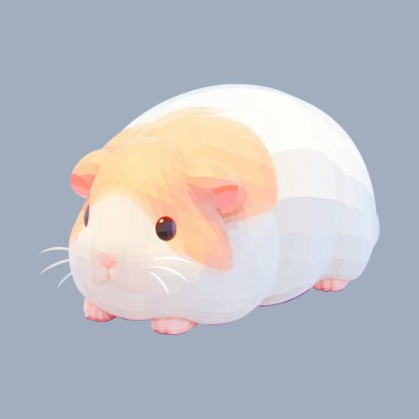 Gülümseyen bir yüzü ve büyük gözleri olan sevimli küçük kobay faresi. Gri bir arkaplanda izole edilmiş 3d örgü biçiminde çizilmiş vektör hayvan illüstrasyonu