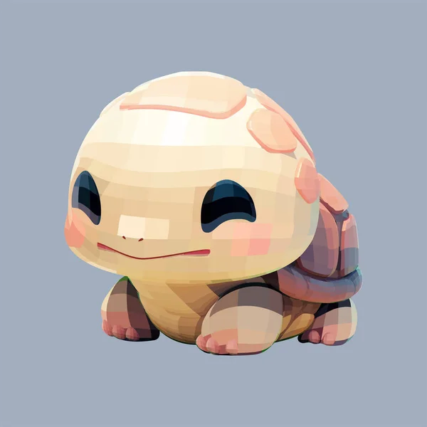 可爱的小乌龟 有着善良的笑脸和大大的眼睛 在灰色背景上孤立的卡通3D网格样式中绘制的向量宠物图解 — 图库矢量图片