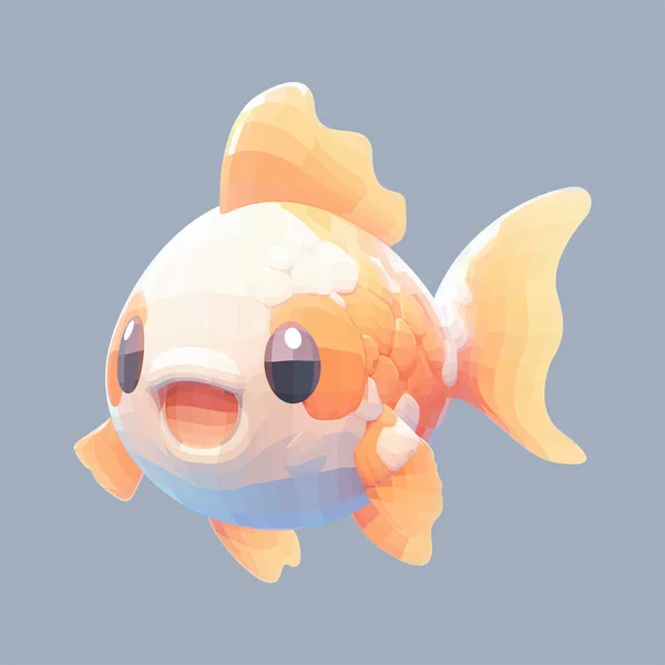 可爱的小金鱼 笑容可亲 大眼睛 在灰色背景上孤立的卡通3D网格样式中绘制的向量宠物图解 — 图库矢量图片