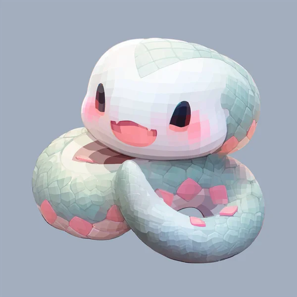 可爱的小蛇 有着善良的笑脸和大大的眼睛 在灰色背景上孤立的卡通3D网格样式中绘制的向量宠物图解 — 图库矢量图片