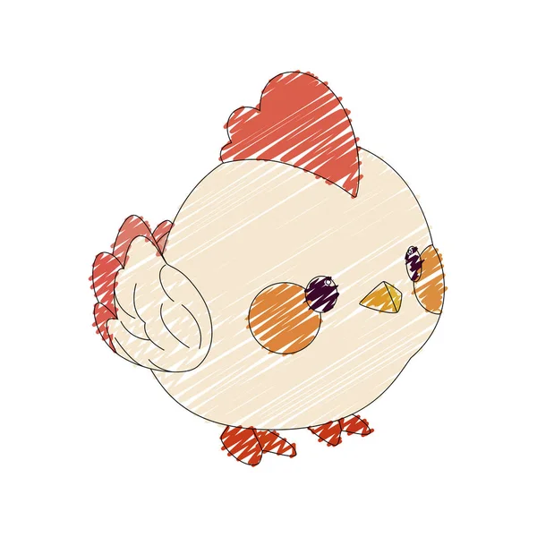 Słodki Mały Kurczak Uśmiechniętą Twarzą Dużymi Oczami Wektor Zwierzaka Ilustracja — Wektor stockowy