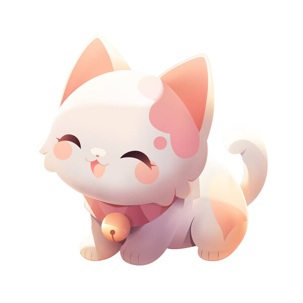 Cute little kitten with a kind smiling face and big eyes. Vector pet illustration drawn in a cartoon 3d mesh style isolated on a gradient background