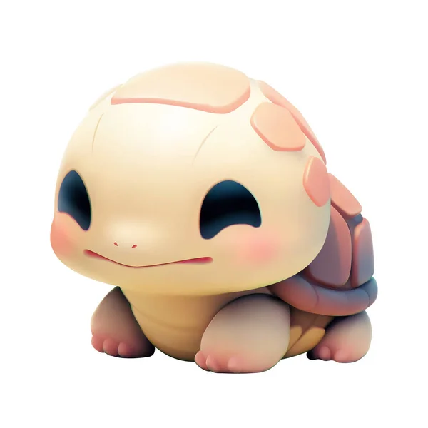 可爱的小乌龟 有着善良的笑脸和大大的眼睛 在白色背景上孤立的动画3D网格样式中绘制的向量宠物图片 — 图库矢量图片