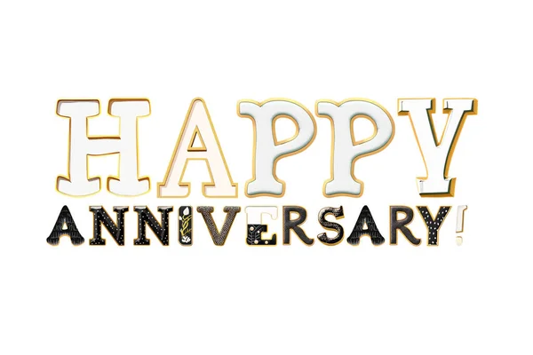 Happy Anniversary Phrase Written Whimsical Font Consist Letter Various Fusion — Stock Photo, Image