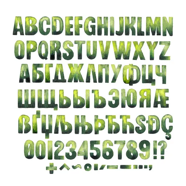 Zelené Písmo Akvarelu Jednoduchém Stylu Přechodu Ručně Malované Latinské Cyrilice — Stock fotografie