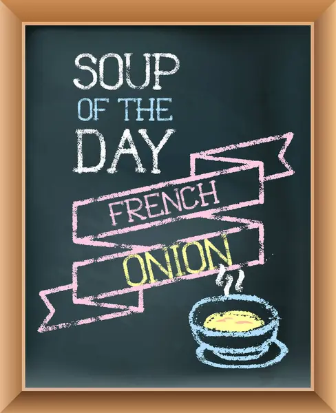 Sup Hari Ini French Onion Papan Tulis Berbingkai Dengan Menu - Stok Vektor