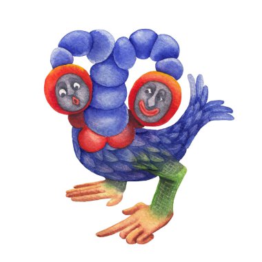 Ortaçağ minyatürlerinden esinlenerek elle boyanmış, bilinmeyen bir yaratığın suluboya çizimi.