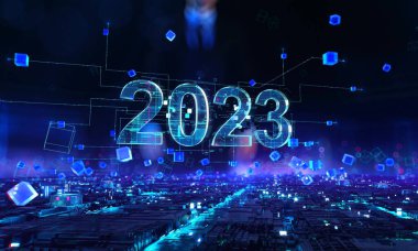 Dijital teknoloji Hitech konsepti. Engelleme zinciri İşbirliği 2023